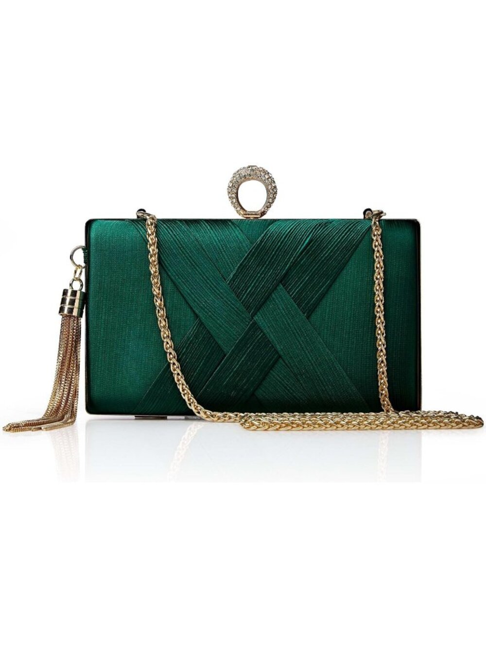 Women's Green Tassel Clutch Purse Textured Handbag Wedding Party Evening Bag